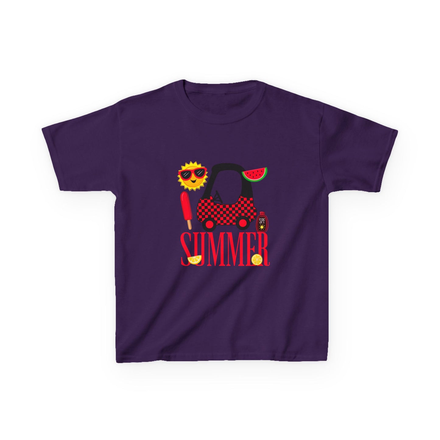Kids Summer Graphic Tee — 'Summer' Car, Sunglasses & Popsicle Design