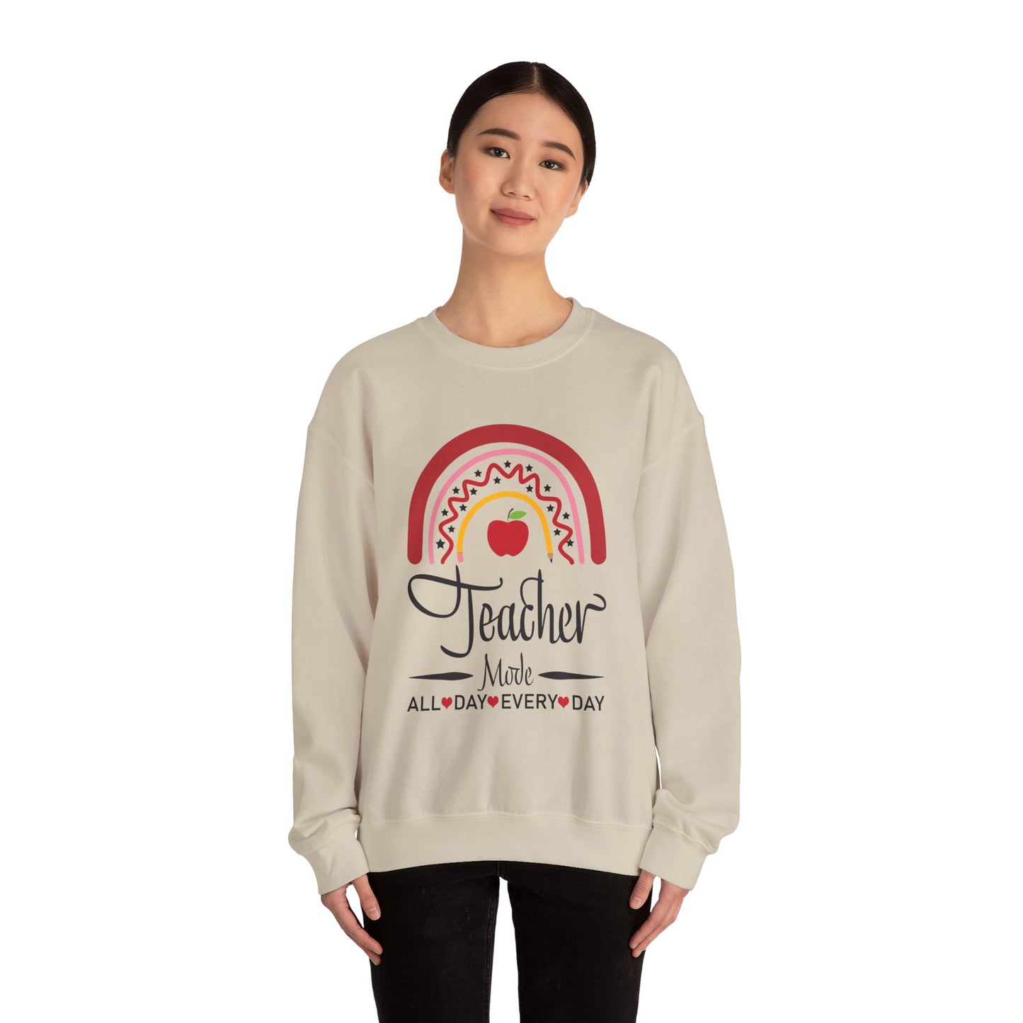 Teacher Made All Day Everyday Crewneck Sweatshirt, Comfortable Gift for Educators, Back to School, Teacher Appreciation, Cozy Gift