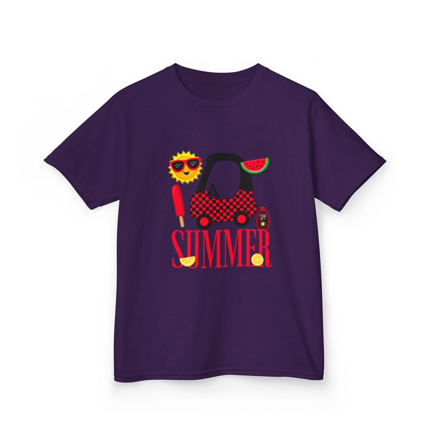 Kids Summer Graphic Tee — 'Summer' Car, Sunglasses & Popsicle Design