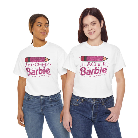 Pink Glittery Pencil Teacher Barbie T-Shirt