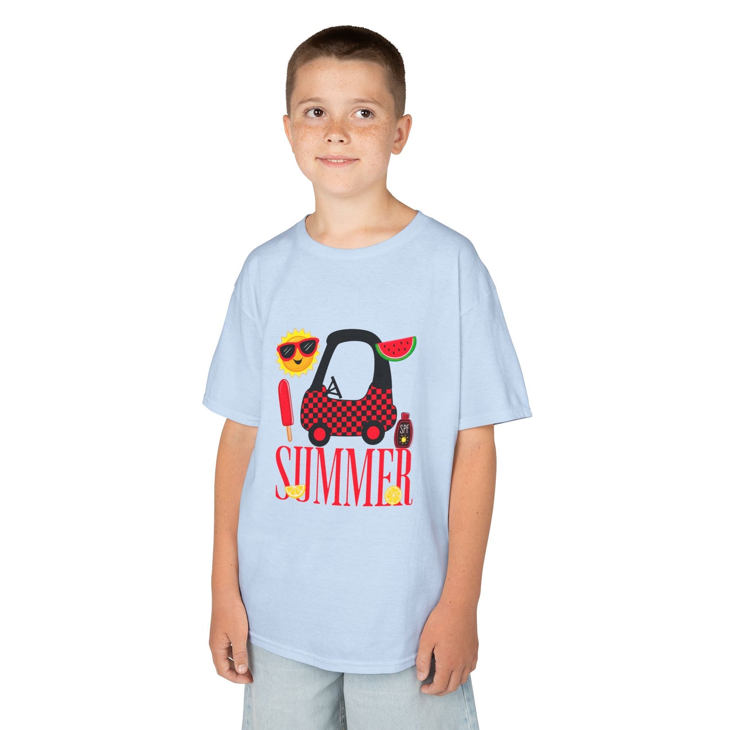 Kids Summer Graphic Tee — 'Summer' Car, Sunglasses & Popsicle Design