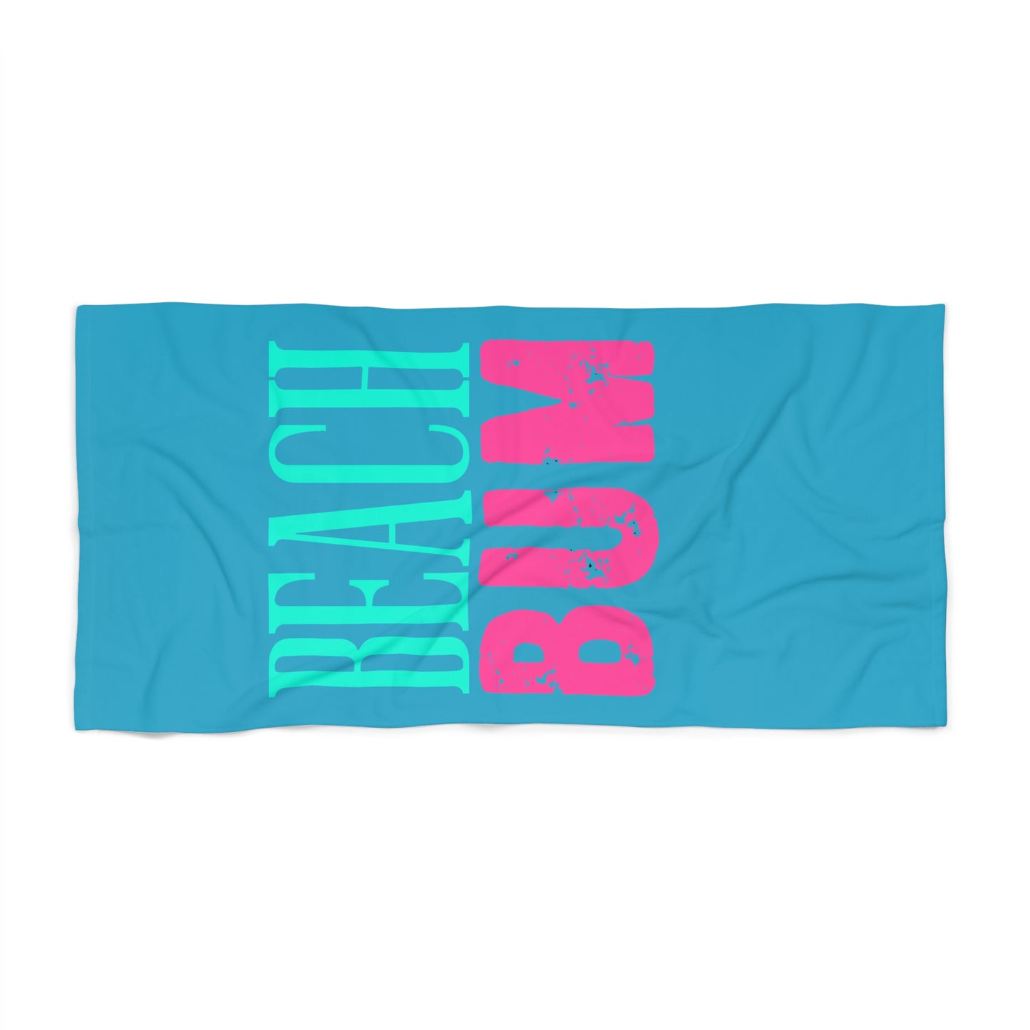 Beach Towel - "Beach Bum" Bold Tropical Print (Aqua & Pink)
