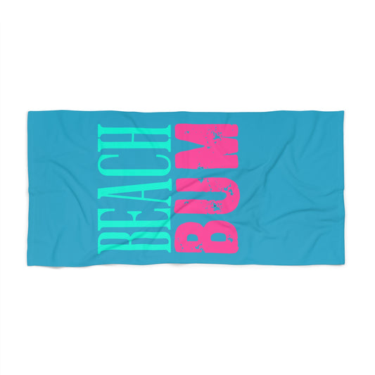 Beach Towel - "Beach Bum" Bold Tropical Print (Aqua & Pink)