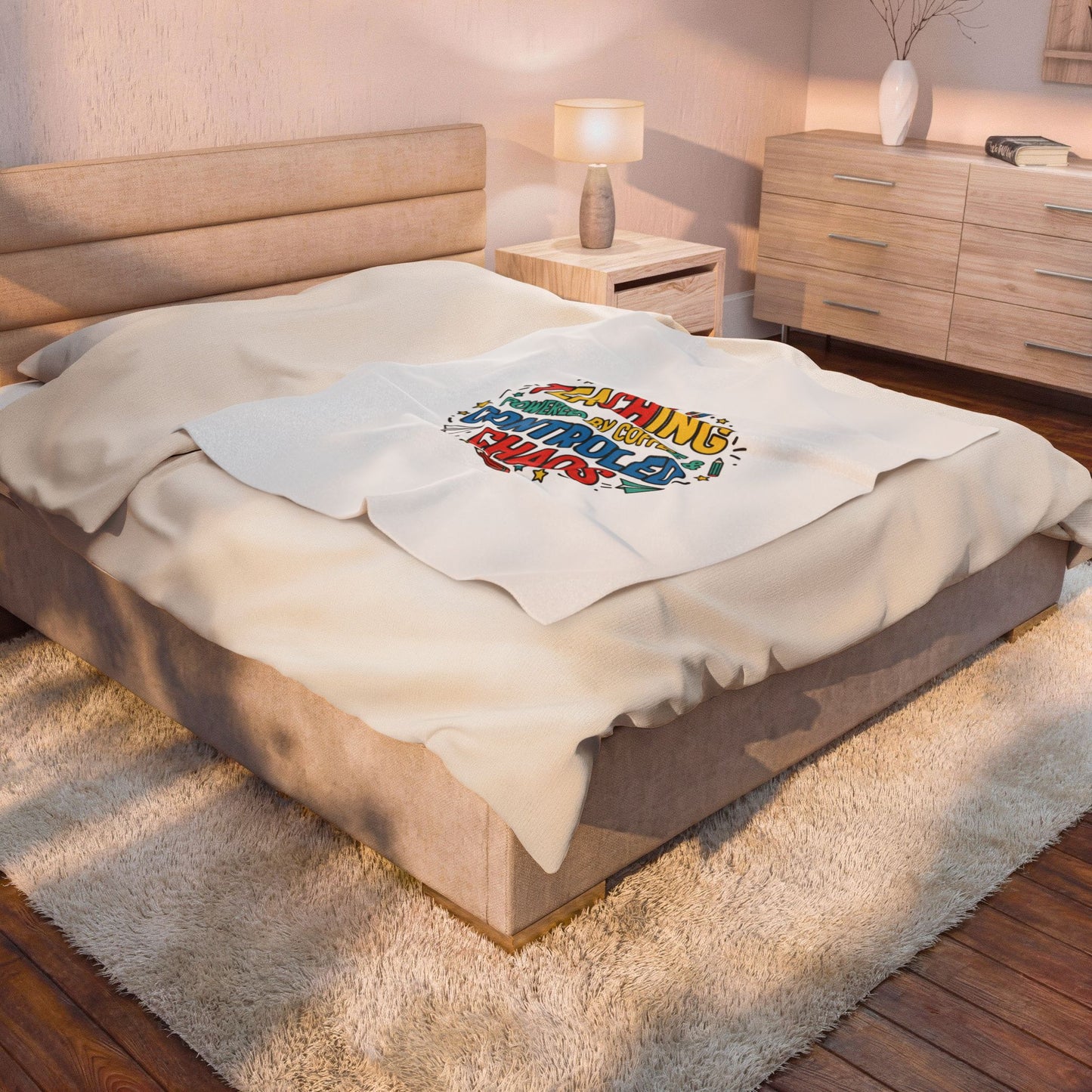 Teaching Powered By Coffee & Controlled Chaos Velveteen Plush Blanket | Teacher Appreciation
