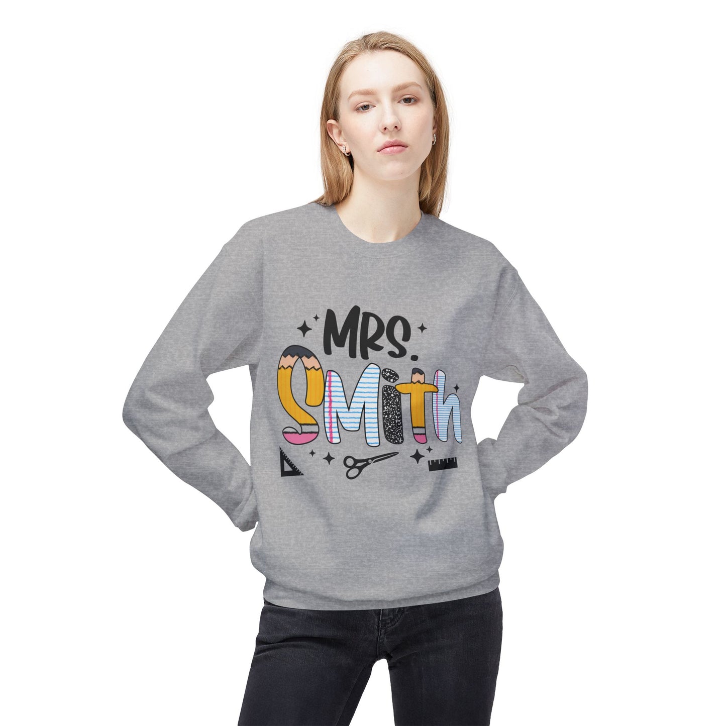 Personalized Mrs. Smith Crewneck Sweatshirt, Custom Fleece Sweatshirt, Cozy Gift for Her, Wedding Gift, Teacher Apparel, Fun Family Gift