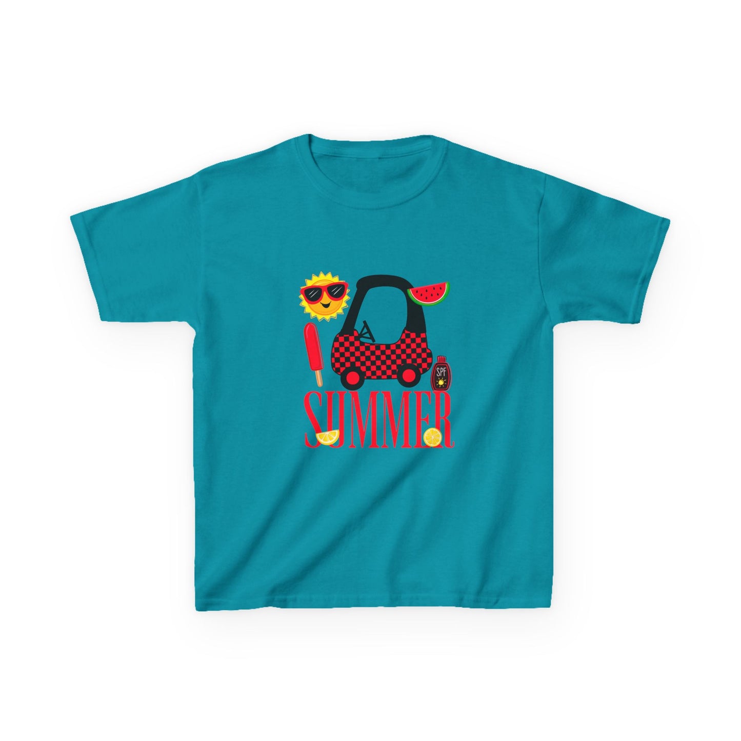 Kids Summer Graphic Tee — 'Summer' Car, Sunglasses & Popsicle Design