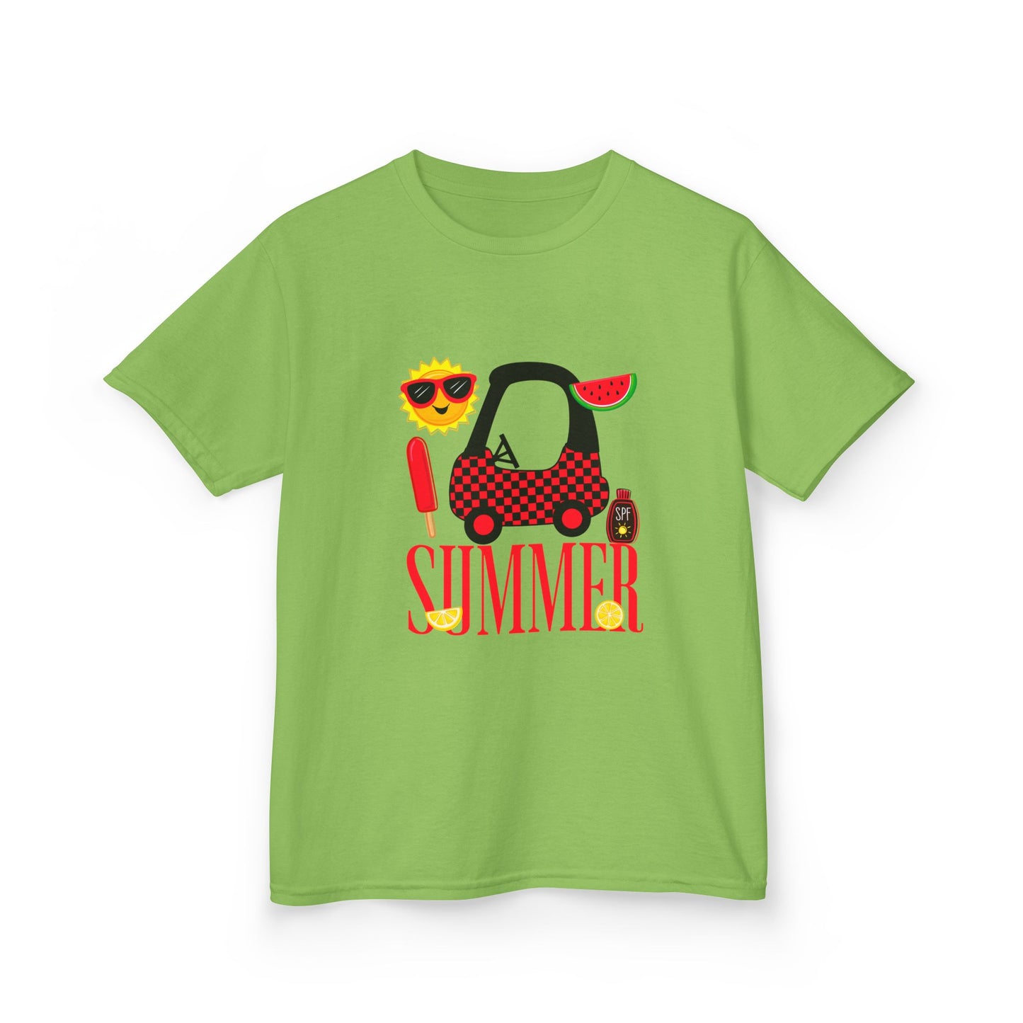 Kids Summer Graphic Tee — 'Summer' Car, Sunglasses & Popsicle Design