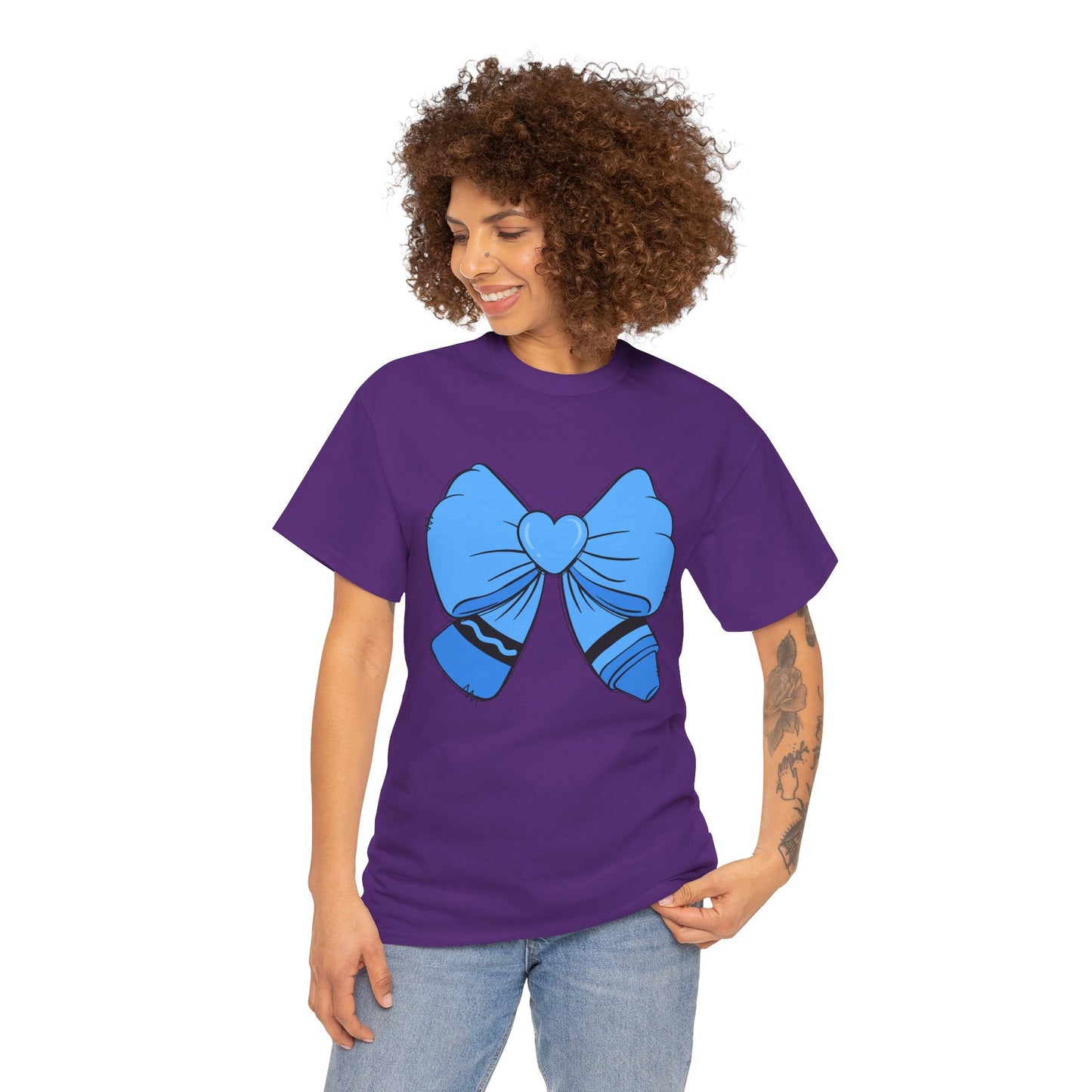 Blue Bow Heart Unisex Tee | Cute Graphic T-Shirt, Gift for Friends, Trendy Casual Wear, Birthday Apparel, Stylish Everyday Top