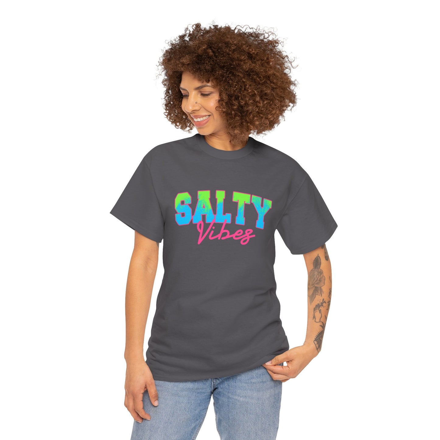 Salty Vibes Unisex Heavy Cotton Tee | Casual Summer Shirt, Beachwear, Gift for Friends, Ocean Lover, Graphic Tee
