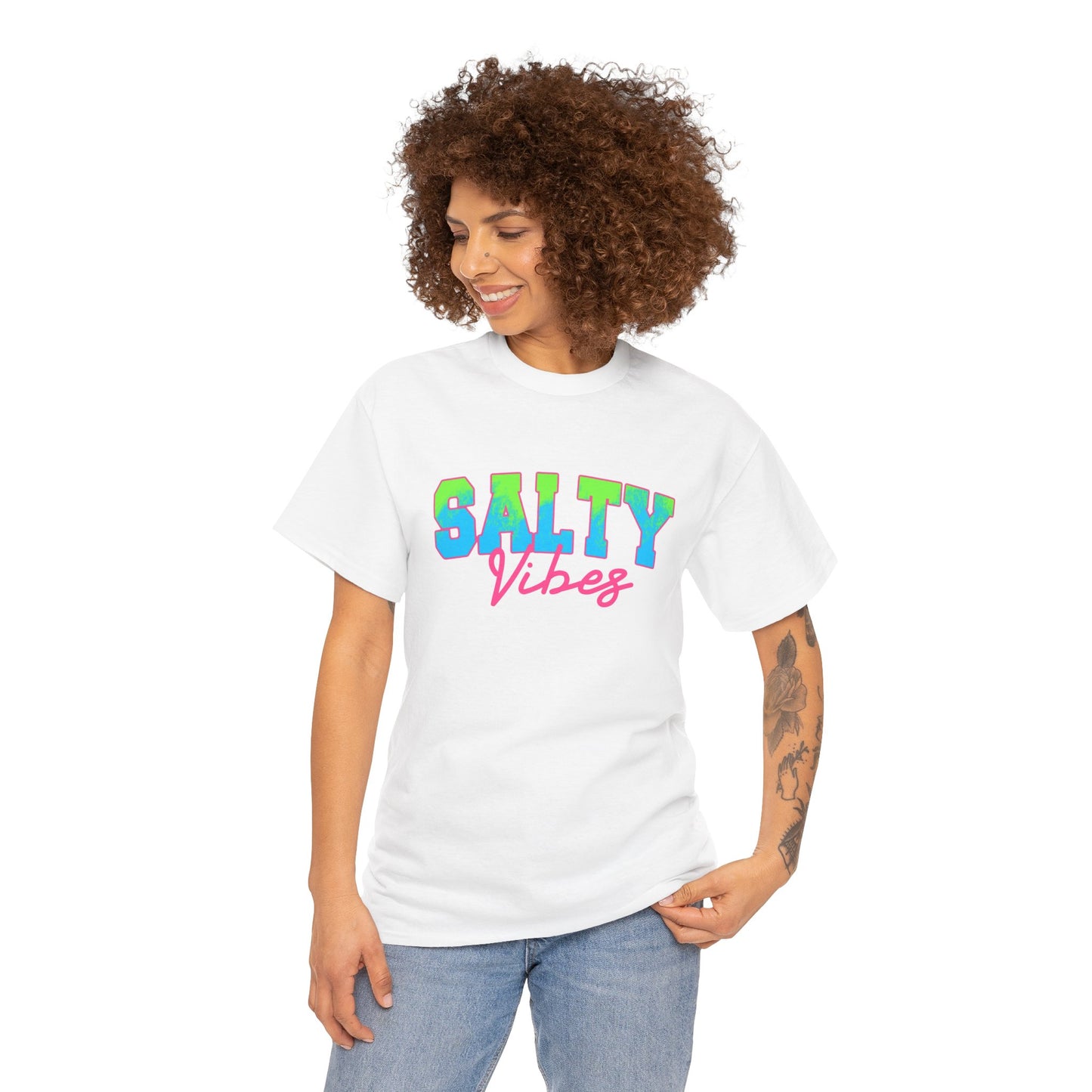 Salty Vibes Unisex Heavy Cotton Tee | Casual Summer Shirt, Beachwear, Gift for Friends, Ocean Lover, Graphic Tee