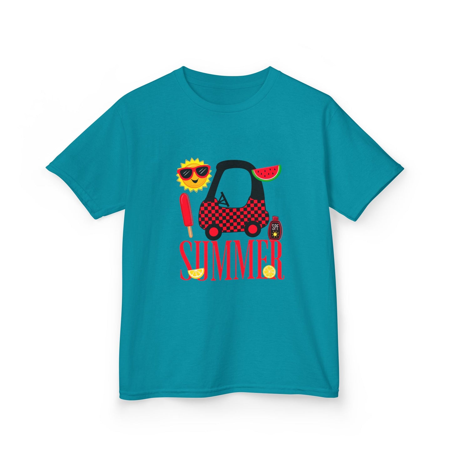 Kids Summer Graphic Tee — 'Summer' Car, Sunglasses & Popsicle Design