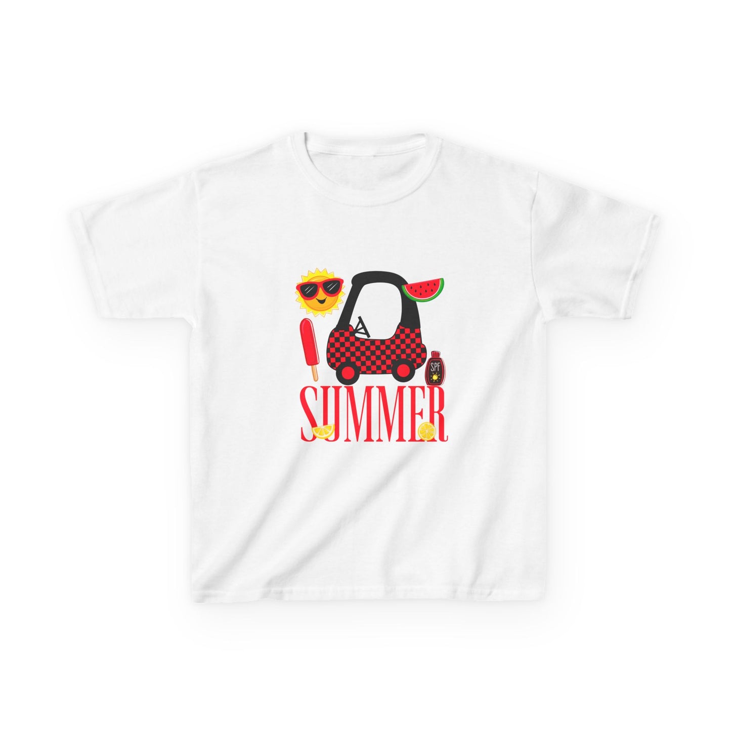 Kids Summer Graphic Tee — 'Summer' Car, Sunglasses & Popsicle Design