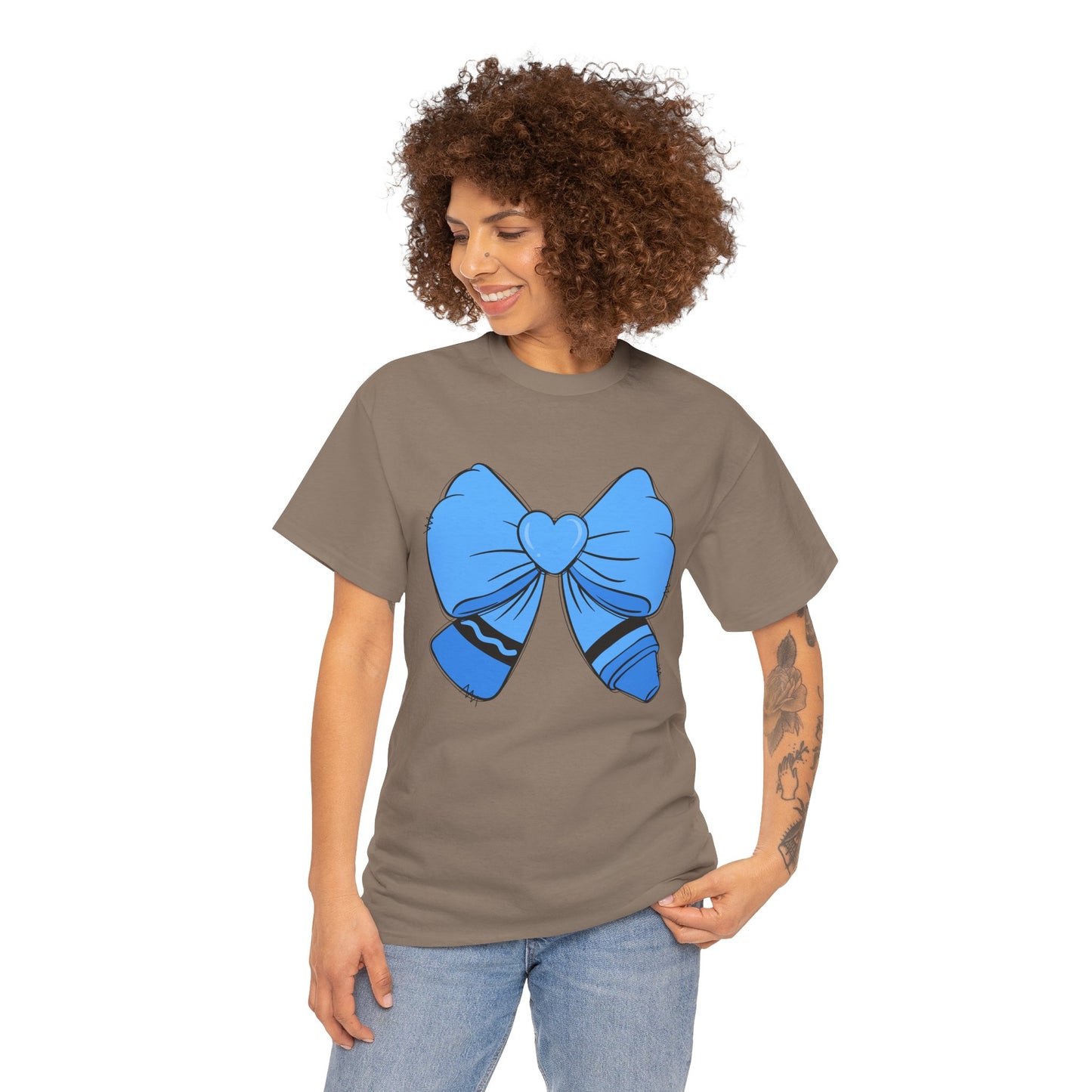 Blue Bow Heart Unisex Tee | Cute Graphic T-Shirt, Gift for Friends, Trendy Casual Wear, Birthday Apparel, Stylish Everyday Top