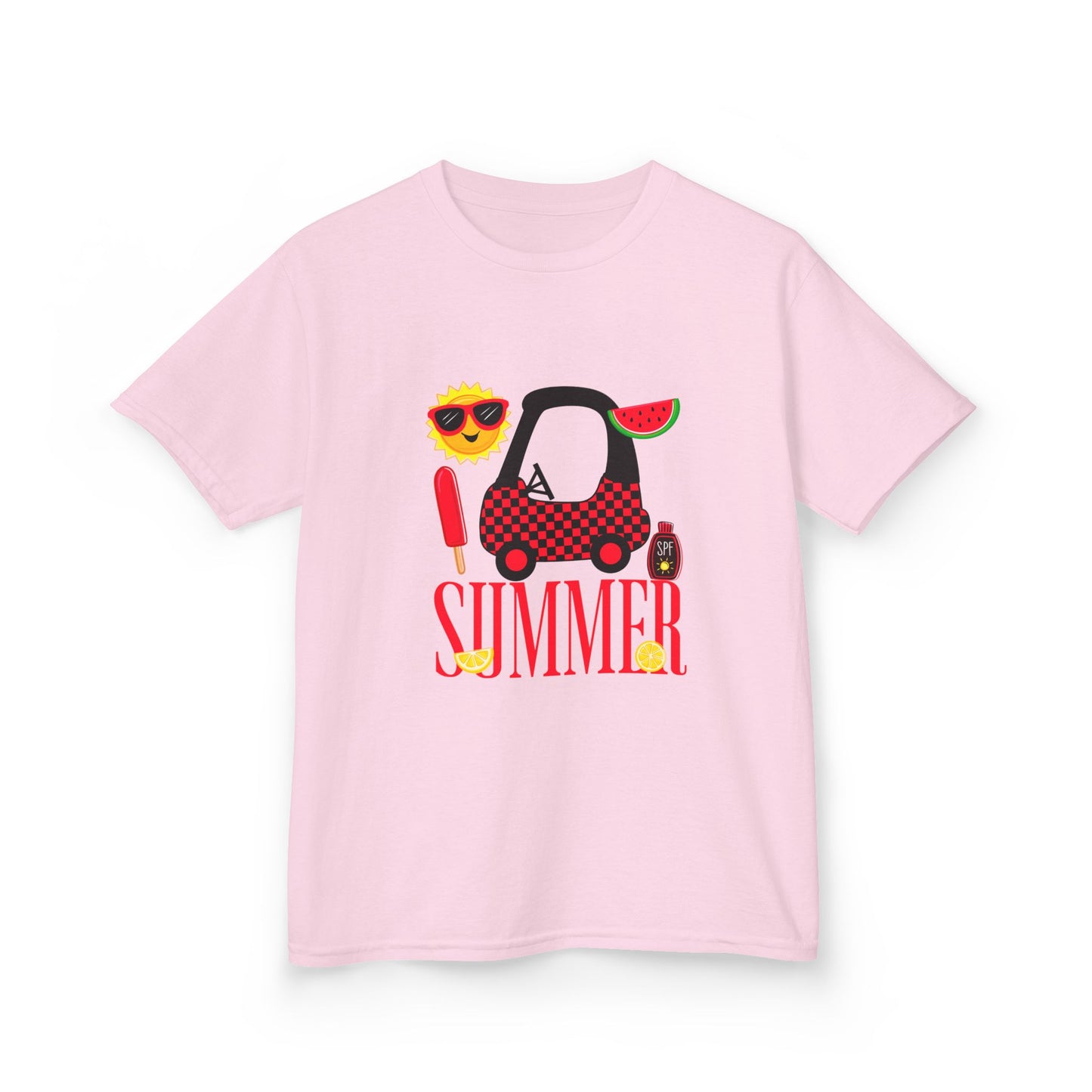 Kids Summer Graphic Tee — 'Summer' Car, Sunglasses & Popsicle Design
