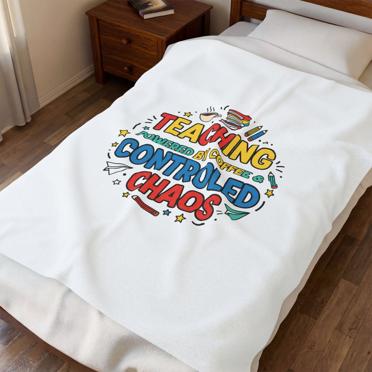 Teaching Powered By Coffee & Controlled Chaos Velveteen Plush Blanket | Teacher Appreciation